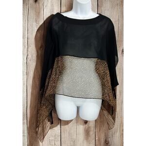 Oyako Black Animal Print Blouse One Size Layering Semi Sheep Top Side Ties